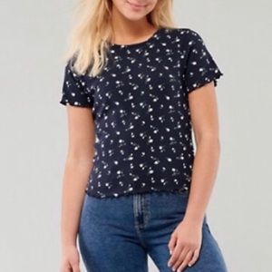 Hollister Must-Have Baby Tee Navy Floral Top